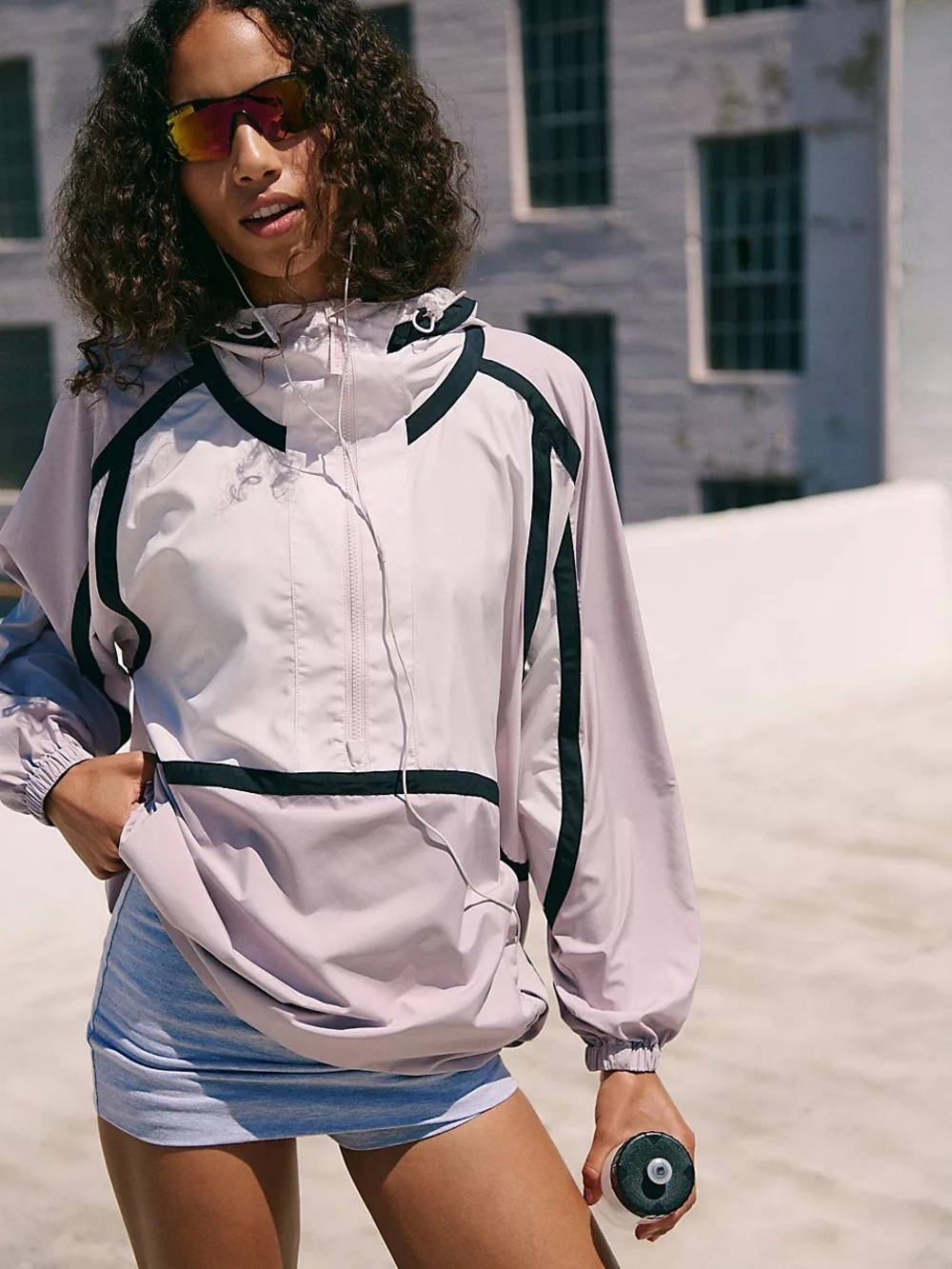 FP Movement by Free People Pale Pink Windbreaker with Black Trim